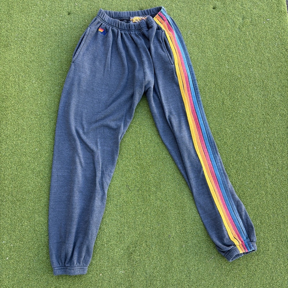 Aviator Nation 5 Stripe Sweatpants in Charcoal Gray Size Large No Drawstring